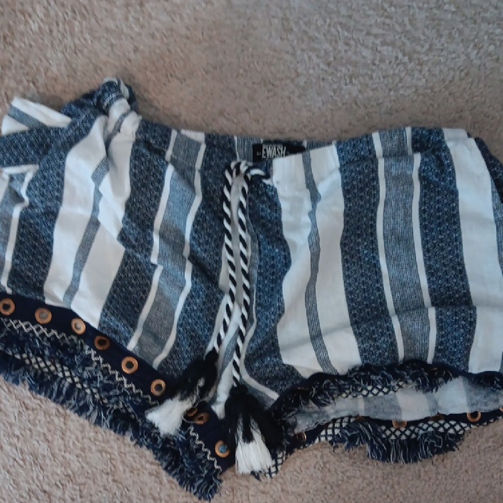 Rewash Navy & White Striped High-Waist Shorts with Braided Tie